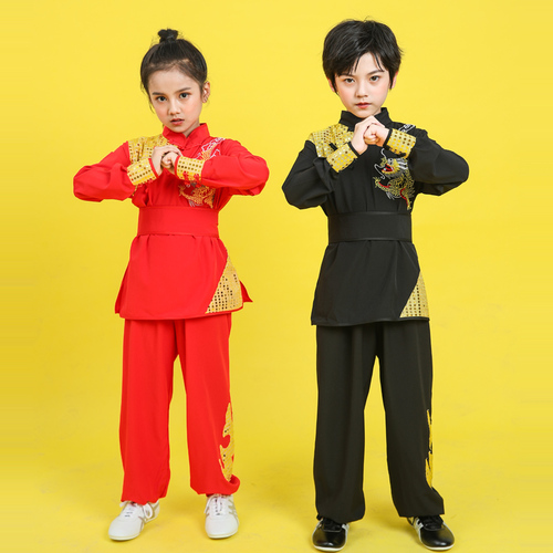 Boys Martial arts Kungfu & Tai-Chi Uniforms for Girls Children martial arts clothing long and short sleeve dragon embroidery sequins men and women youth group Chinese kung fu training clothing