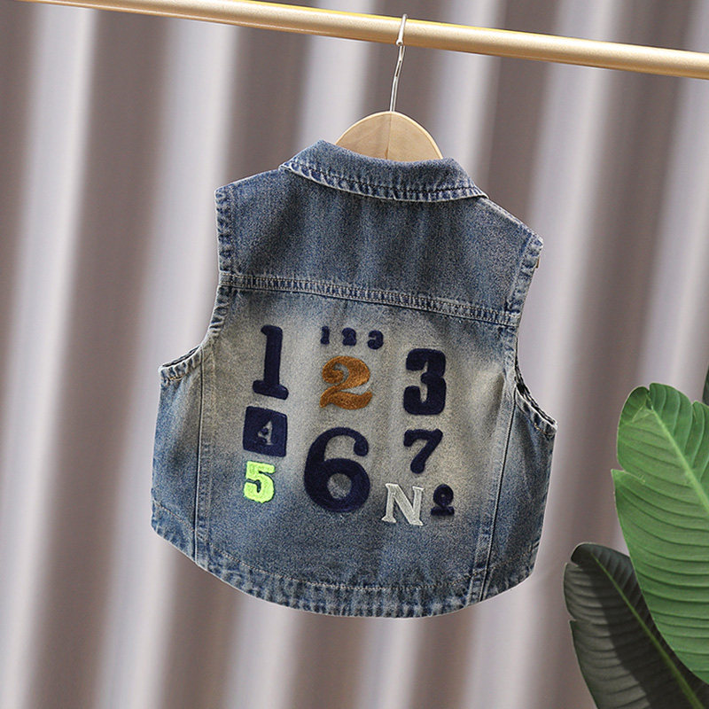 Boys' Denim Vest Spring and Autumn 2025 New Children's Waistcoat Vest to Wear Handsome and Street-Friendly Baby Boy 3-6 Years Old