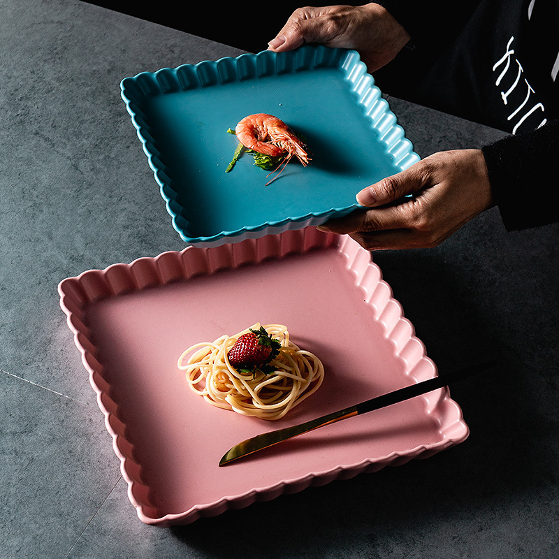 By the valley of the Nordic life ceramic dinner plate By dish salad plate of household utensils square plate deep dish
