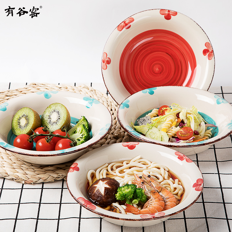 Soup bowl with a large creative glaze made pottery bowls set tableware under the rainbow sky salad big rainbow such use by the valley of life