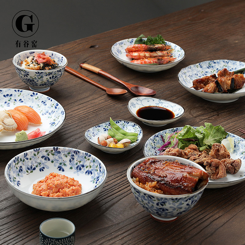 Small bluetooth Japanese imports of ceramic tableware home round the dishes and the wind under the glaze color rainbow such to use Japanese rice bowl soup bowl
