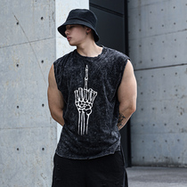 New sleeveless running T-shirt summer print couple top muscle sports training short sleeve vest men