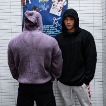 Solid color hooded fitness sweater knit sweater loose mens large size padded sports training suit muscle hoodie pullover