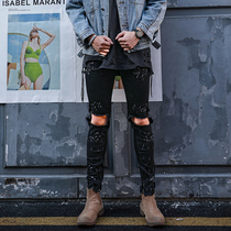 Original high stretch black sports jeans men Joker squat casual training trousers slim leggings