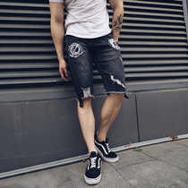 BEESTRONG spring and summer new denim shorts mens hole patch wash water trend Korean five-point pants sports pants