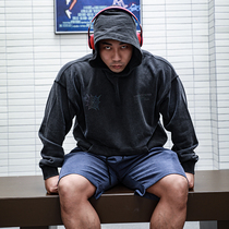 Long sleeve hooded sports sweater mens autumn loose large size jacket casual training sweater wash water retro jumper