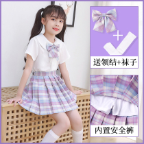 Girls jk uniform set Summer college style childrens primary school genuine school uniform pleated skirt short shirt skirt