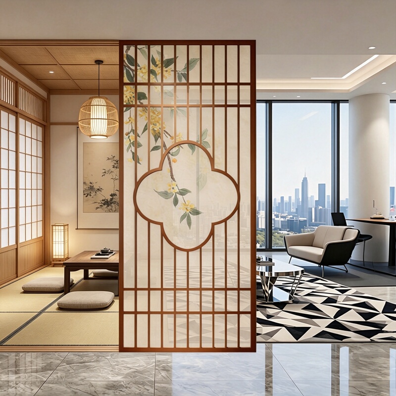 Living Room Screen Partition with Song Dynasty Aesthetic, Chinese-Style Solid Wood Grille, Floor-To-Ceiling Entryway Partition for Home Use