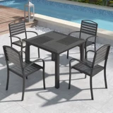 Уличный пластиковый деревянный стол и стулья, во дворе, водонепроницаемый, с защитой от солнца, на открытом воздухе, на балконе, для отдыха, в саду, на террасе, кофе, чай с молоком, комбинация на открытом воздухе