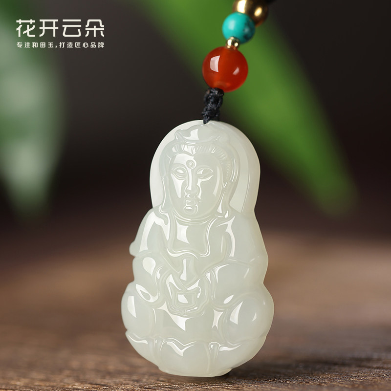 This life year Hetian jade Guanyin Bodhisattva jade pendant Buddha statue pendant men and women jade brand jade pendant jade pendant necklace jewelry