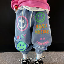 Trendy childrens pants 2022 spring and autumn new boys jeans childrens casual trousers bloomers kindergarten pants Korean