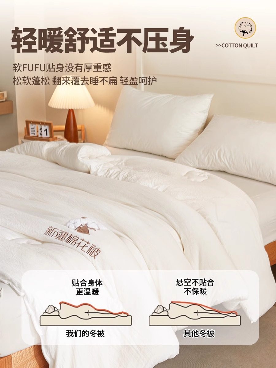Xinjiang Cotton Quilt, Winter Quilt, Pure Cotton Quilt Core, Thickened for Winter, Warm, Special for Student Dormitories, Single-Person Spring and Autumn Quilt