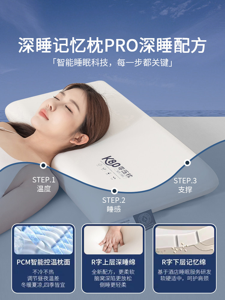Zero-Pressure Slow Rebound Deep Sleep Memory Foam Pillow, Cervical Spine Protection, Sleep Aid, Hotel-Specific Pillow Core, Side Sleeping, Full Head Support