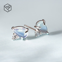 RHODON earrings female simple temperament lady moonstone silver earrings raising pierced ears Student earrings girl heart jewelry