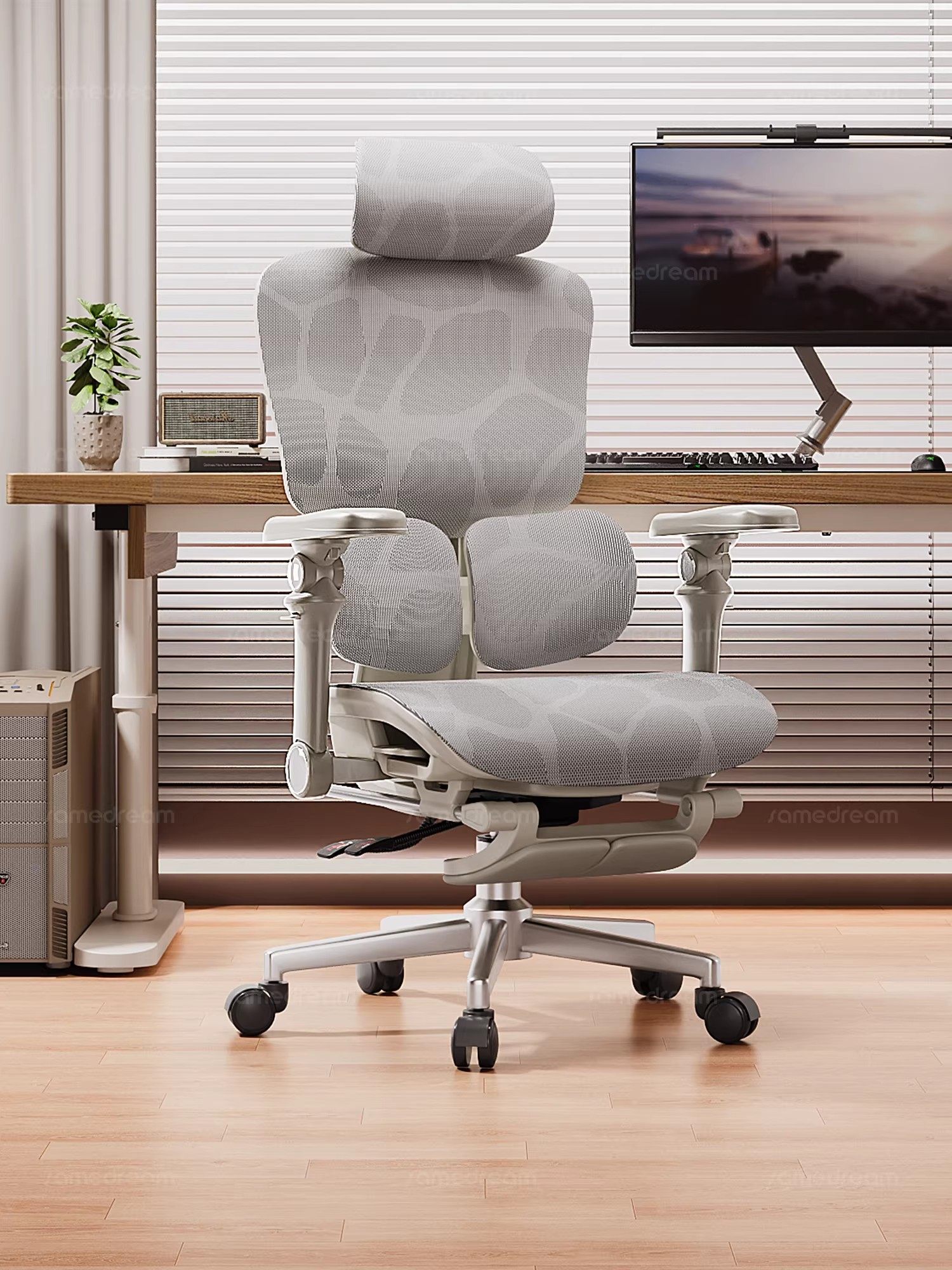 Sanmeng Ergonomic Chair, Home Computer Chair, Office Chair, Bedroom Waist-Protecting Reclining Seat, Comfortable Long-Sitting Gaming Chair