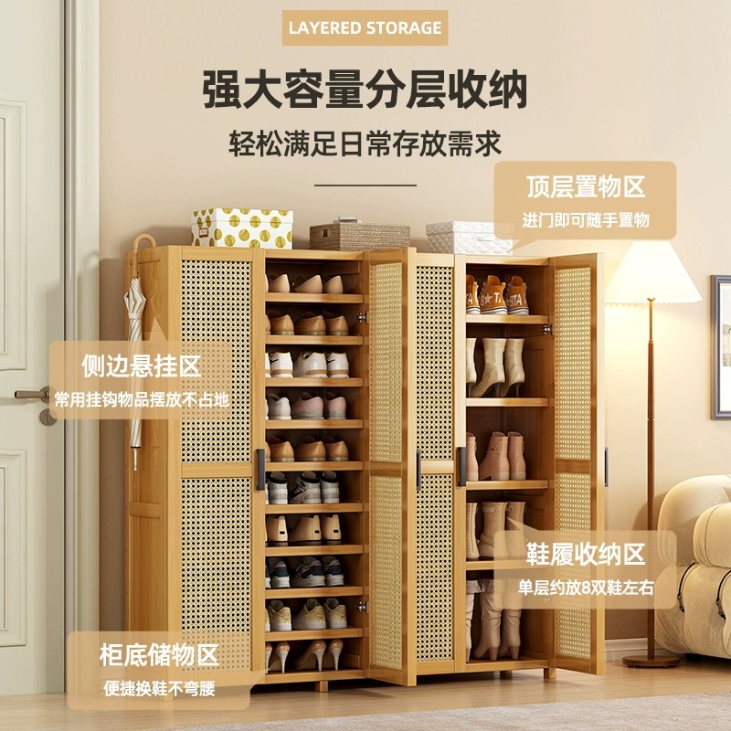 2023 new exploits made of bamboo containing cabinet entrance to the home doorway add high hollowed-out door multilayer placing shoe holder-Taobao