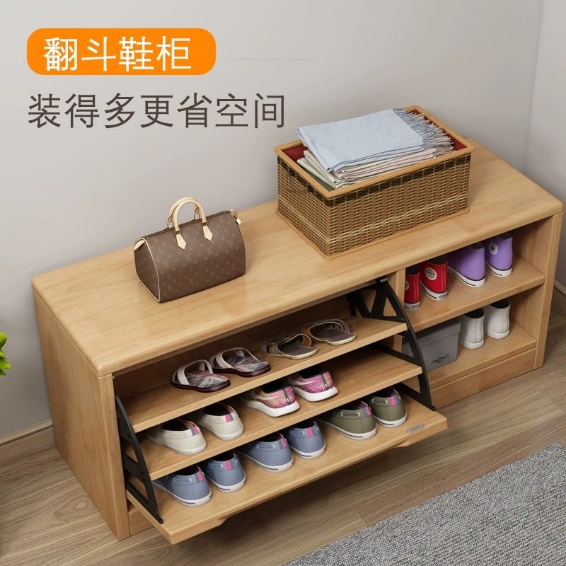 Solid Wood Changing Shoes Bench Home Shoe Cabinet Shoes Sit stool One door entrance into the house Hyun Guan Shoes Shelf Strip Soft Bag Wear stool-Taobao