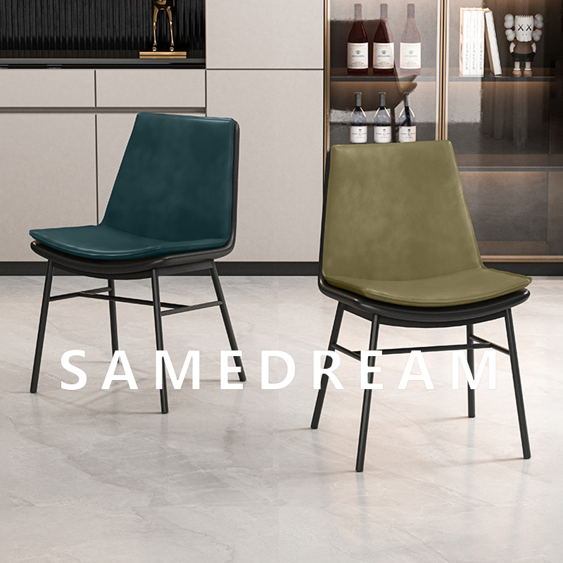 Dining chair Home leather designer minimalist book table and chairs stool Nordic Italian style minimalist light lavish chair dining table and chairs Hyundai-Taobao