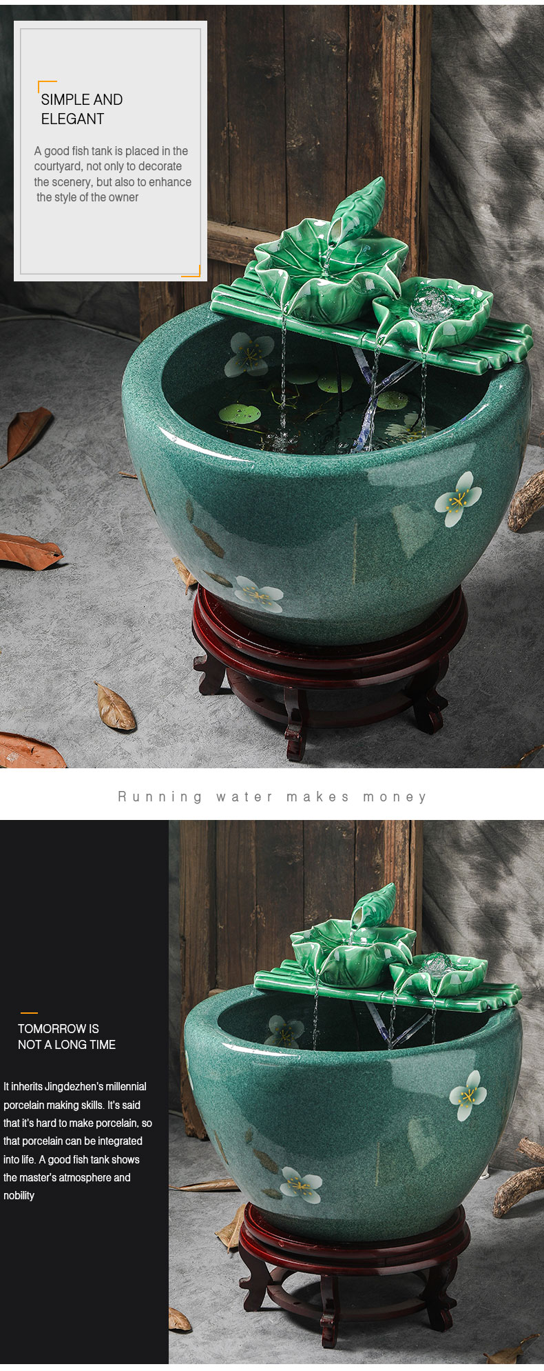 Circulating water sitting room aquarium courtyard balcony ceramic VAT fish basin ground water lily lotus aquarium restoring ancient ways