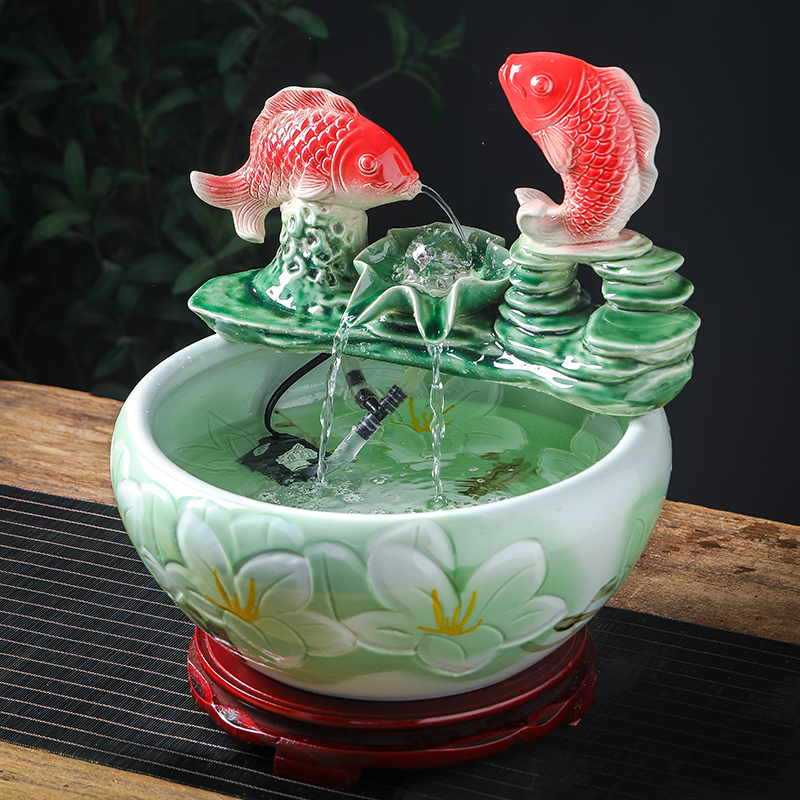 Sitting room circulating water tank small fountain furnishing articles office desktop landscape decoration ceramic aquarium fish basin