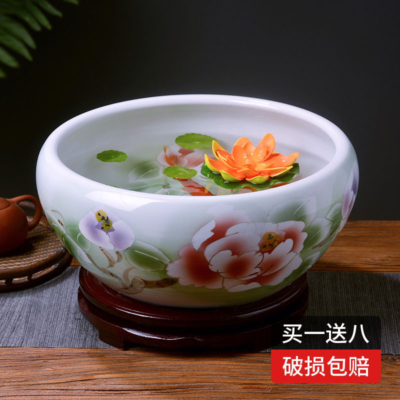 Jingdezhen Ceramic fish tank Living room Small desktop Home Sleeping Lotus Water Fairy Flowers Ecological Basin Goldenfish Uglans Special Vat