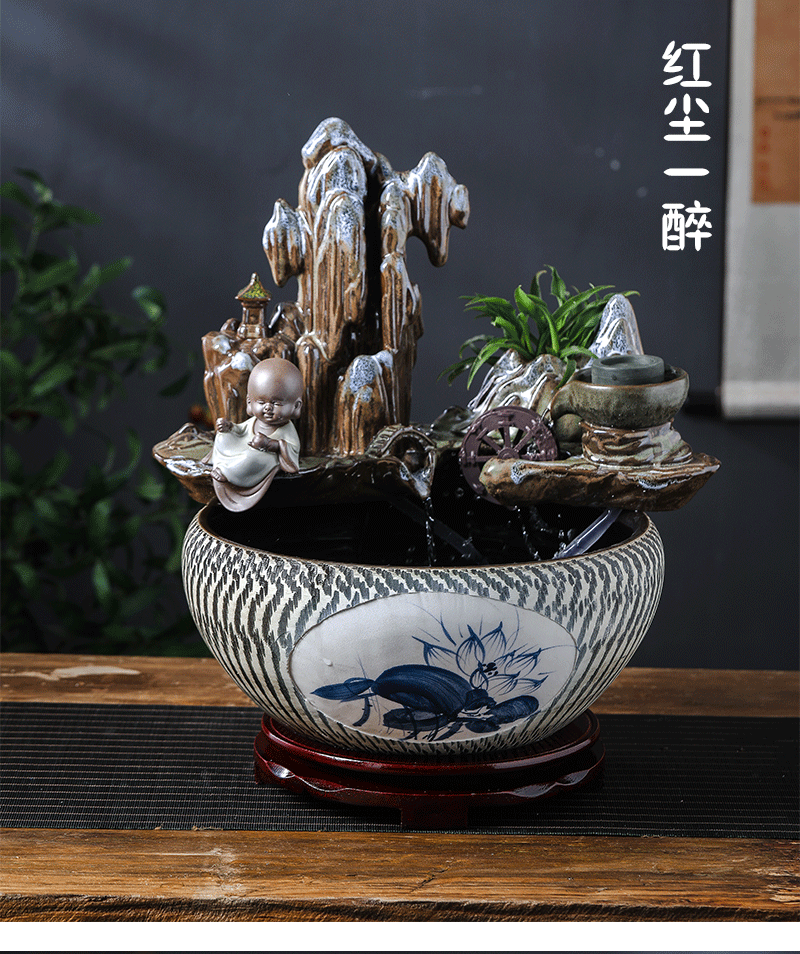 Jingdezhen ceramic aquarium desktop furnishing articles sitting room creative small rockery fountain water automatic cycle humidifier