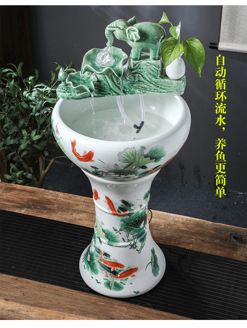 Modern ceramic filter tank home sitting room goldfish bowl pillar landing fish basin automatic cycle water