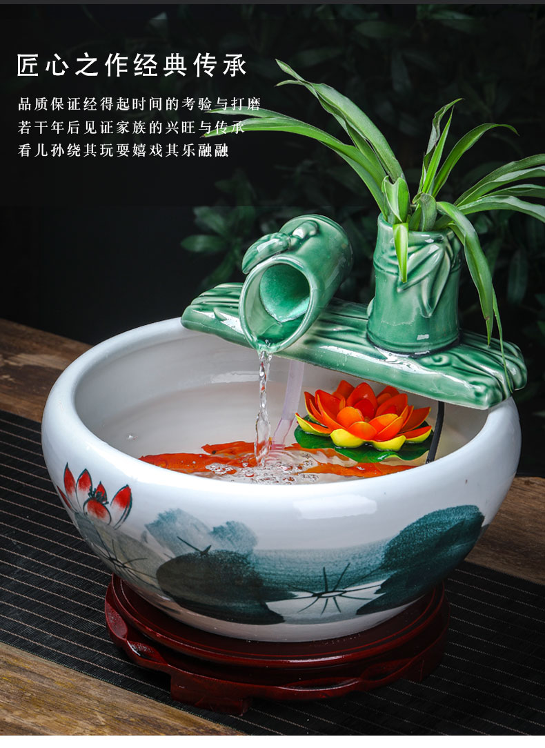 Ceramic tank sitting room small circulation water tank sleep desktop household turtle LianHe flowers cylinder goldfish bowl