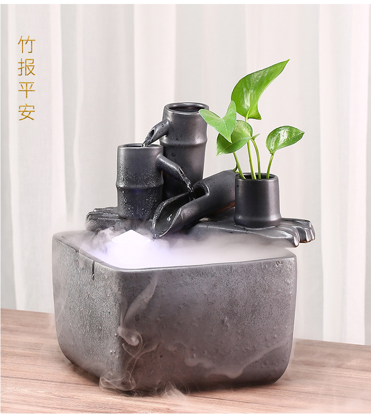 Creative ceramic circulating water furnishing articles of Chinese style atomized humidifying waterfall landscape decoration aquarium the opened a gift