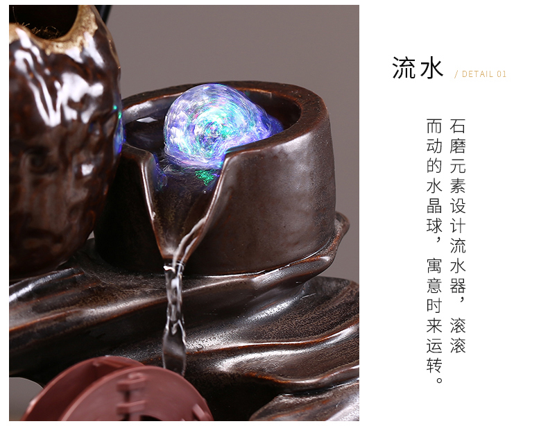 Creative ceramic Chinese zen sitting room desktop automatic flow humidifying furnishing articles store opening housewarming gift