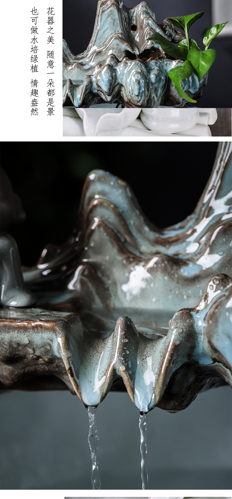 Jingdezhen round ceramic aquarium sitting room feng shui plutus automatic cycle water furnishing articles feng shui jiangnan water wheel