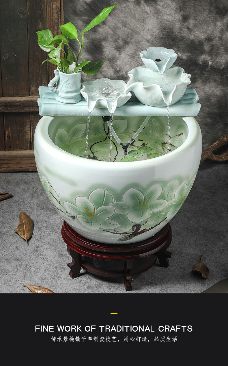 Circulating water sitting room aquarium courtyard balcony ceramic VAT fish basin ground water lily lotus aquarium restoring ancient ways