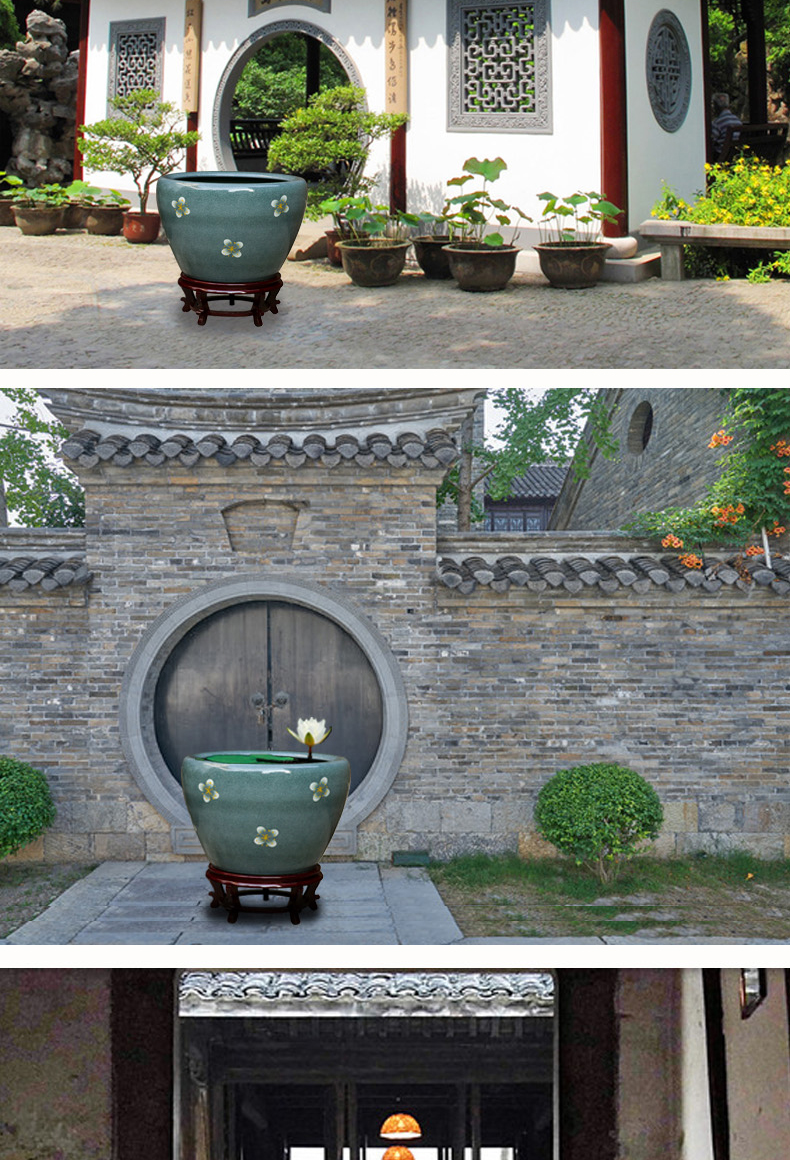 Jingdezhen ceramic big fish tank floor heavy brocade carp courtyard garden cylinder lucky feng shui and circular tank