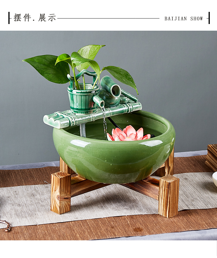 Jingdezhen ceramic aquarium sitting room small fountain automatic cycle now rising water feng shui goldfish bowl