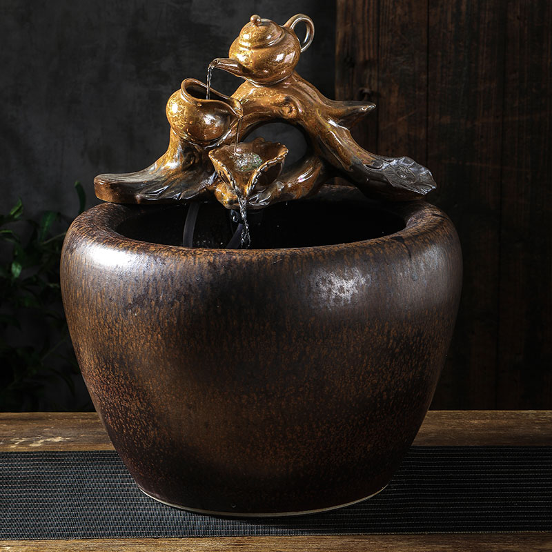 Ceramic aquarium fish bowl sitting room large circulating water landing balcony fountain aquarium fish tank water falls