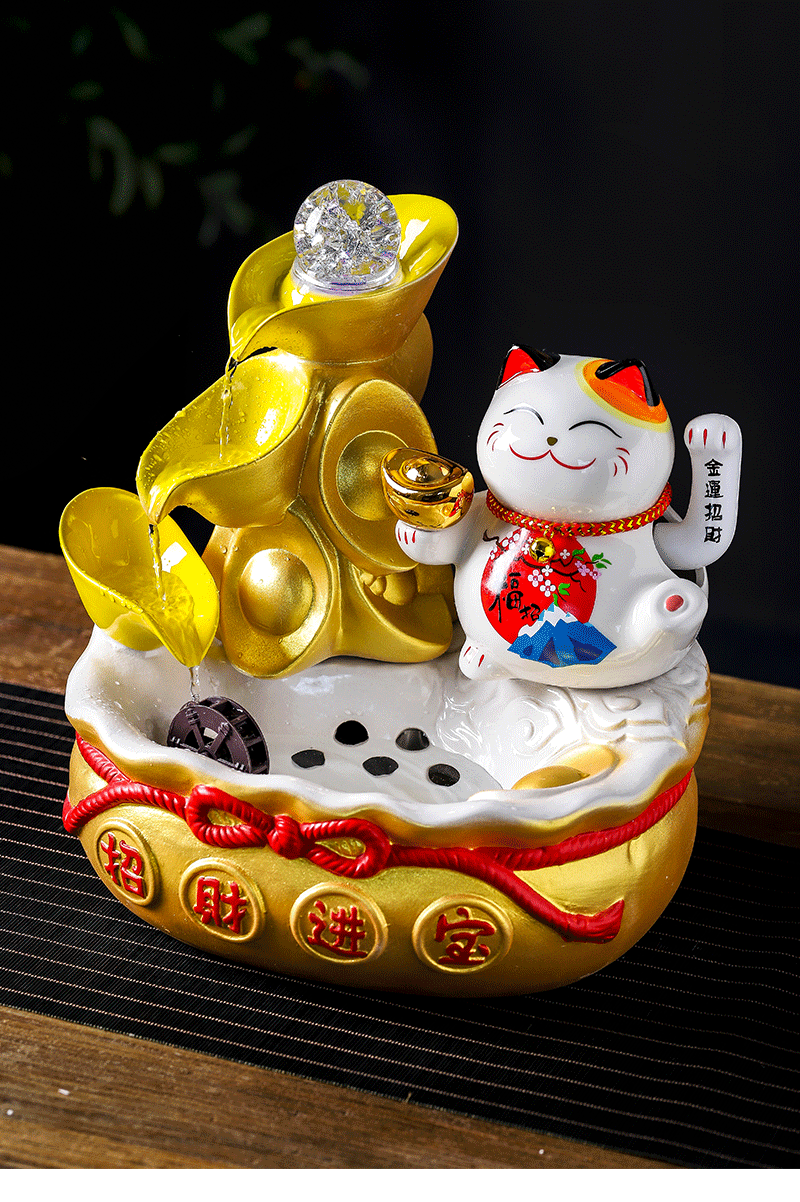 Creative ceramic wave plutus cat furnishing articles opening gifts home sitting room feng shui water fountain wheel humidifier