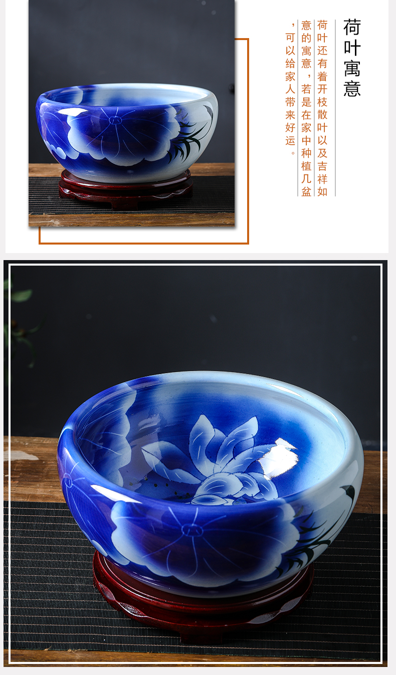 Jingdezhen ceramic aquarium sitting room of small desktop goldfish bowl fish bowl round household small cylinder red tortoise