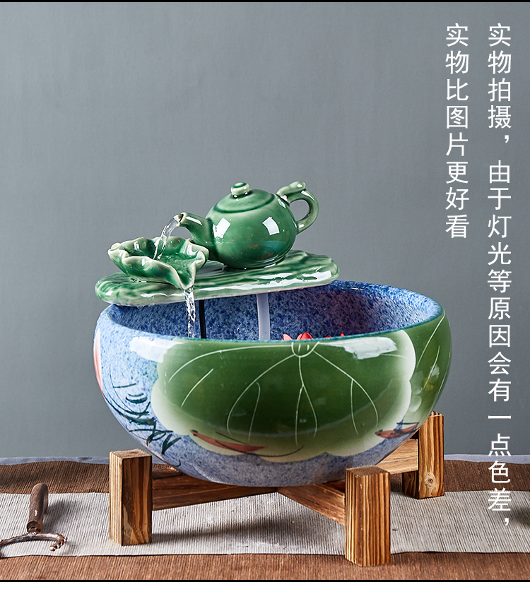 Jingdezhen ceramic aquarium small goldfish bowl sitting room automatic flow - oxygen furnishing articles circular fish basin easy to clean