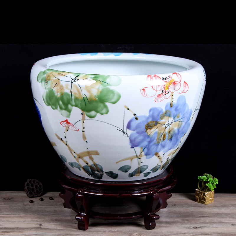 Jingdezhen ceramic aquarium round indoor and is suing goldfish bowl sitting room aquarium water lily lotus painting and calligraphy cylinder