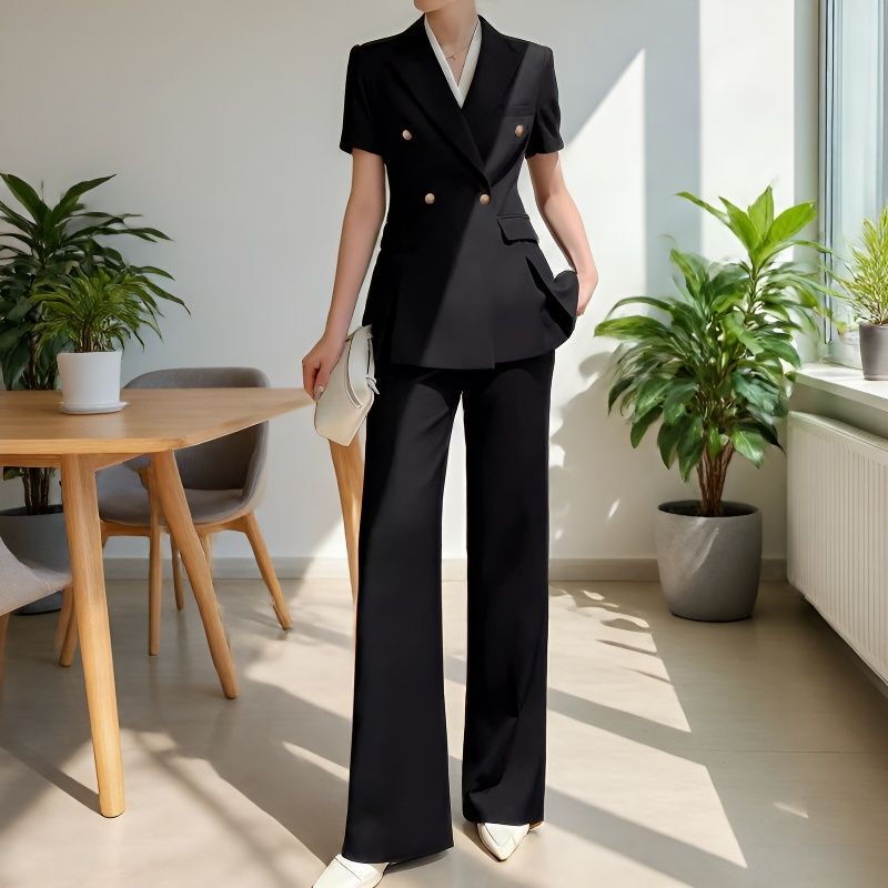Short-Sleeved Thin Blazer Plus Size Women's Clothing for Curvy Women, Professional Workwear, Hostess Outfit Set 100kg