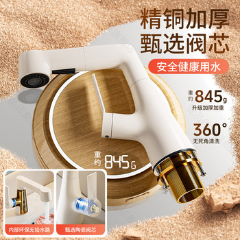 Solid Brass Washbasin Faucet, Hot and Cold Water Two-In-One, Household Bathroom Basin Sink Pull-Out Adjustable Faucet