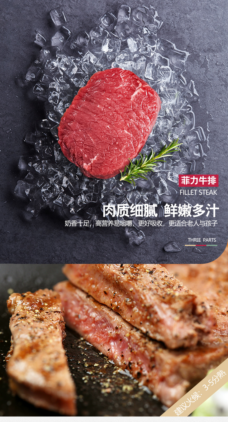 澳洲进口 绝世 原切菲力+眼肉牛排 1300g/10片 图11