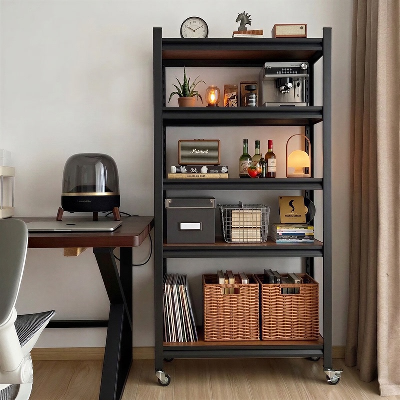 Corner Mobile Bookshelf Next to the Desk, Multi-Layer Storage Rack, Floor-Standing Steel Household Shelf, Storage and Organization Wooden Bookcase Corner Mobile Bookshelf Next to the Desk, Multi-Layer Storage Rack, Floor-Standing Steel Household Shelf, Storage and Organization Wooden Bookcase