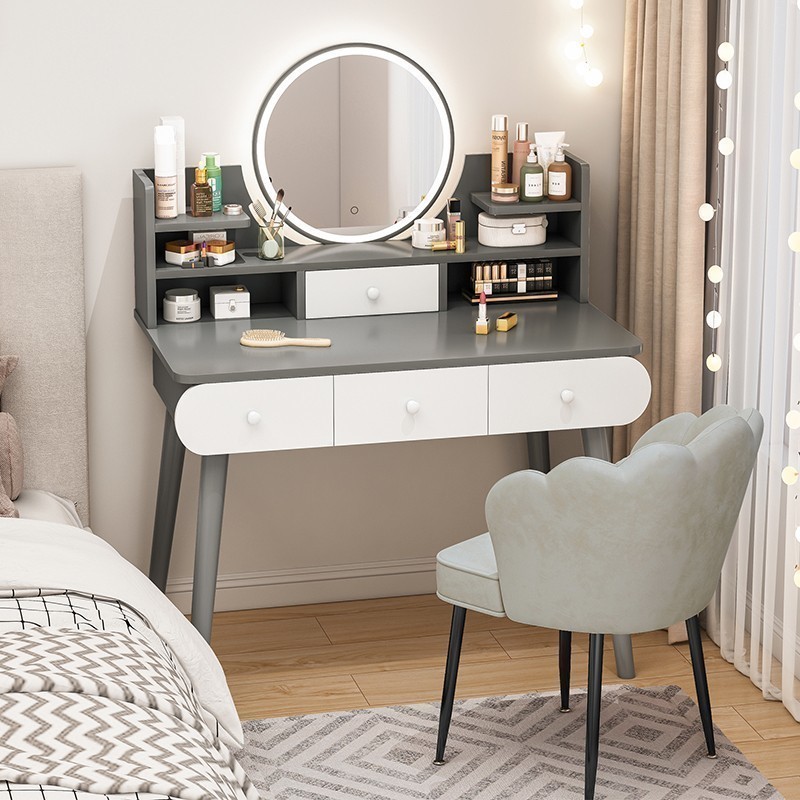 Dresser Bedroom Minimalist Modern Small Makeup Bench Mirror Small Family Type Makeup Cabinet Nemesis Red Master Bedroom Simple Makeup Desk-Taobao