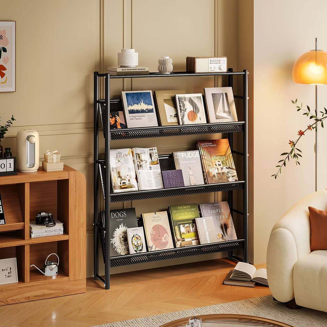 Iron Art Bookshelves Landing Book Newspaper Shelves Magazine Newspapers Containing Home Living Room Books Show Shelves Retro Against Wall Bookcase-Taobao