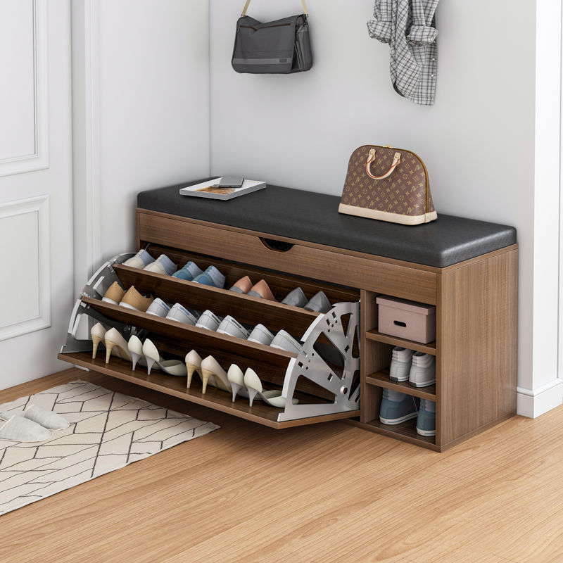 Simple shoe cabinet Home indoor good-looking doorway Sitting Shoe Rack Solid Wood Color Large Capacity Province Space Containing swapped stool