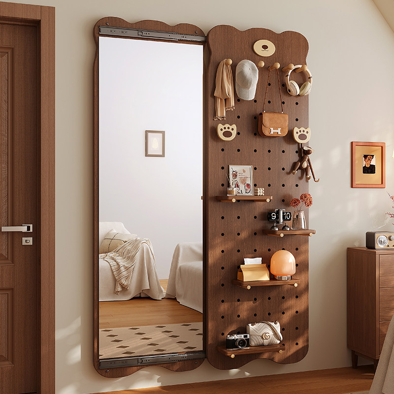 Solid wood hole board full-length mirror integrated door rear storage rack home styling wall full-length mirror entrance entrance hanger