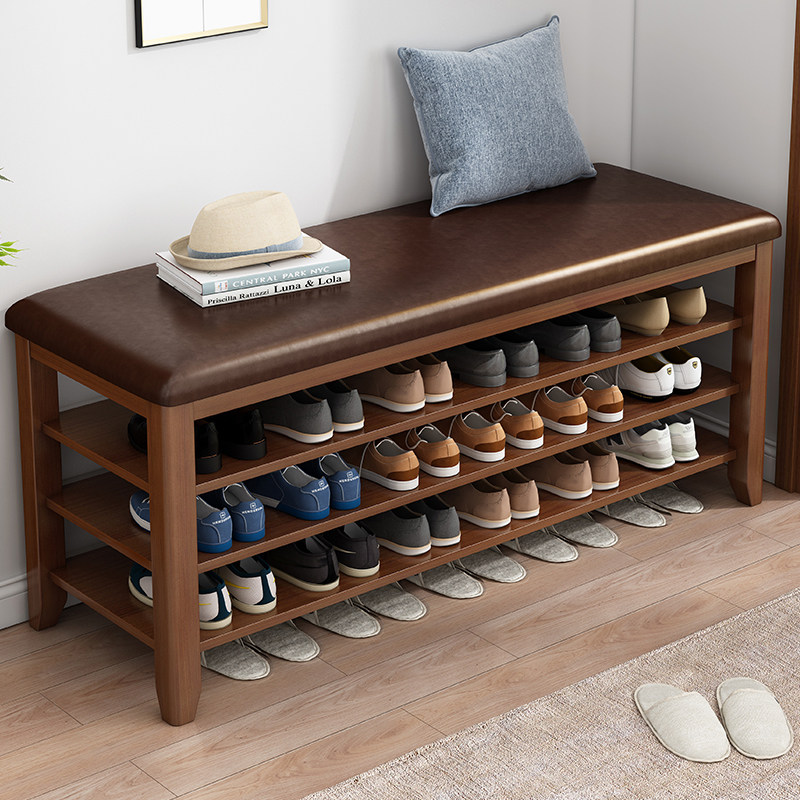 Full solid wood changing shoes stool Home doorway Shoe cabinet integrated into the door can sit on the shoe stool multilayer into the house to contain the shoe holder-Taobao