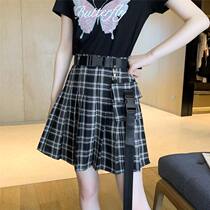 Large size pleated skirt womens fat MM new work dress Harajuku wind dark line A skirt high waist slim skirt