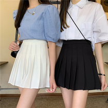 2021 New American white pleated skirt skirt summer thin high waisted size fat mm drape a-shaped skirt